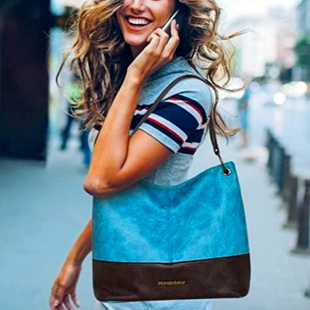 Beautiful Montana West Turquoise & Chocolate Brown Shoulder Bag
